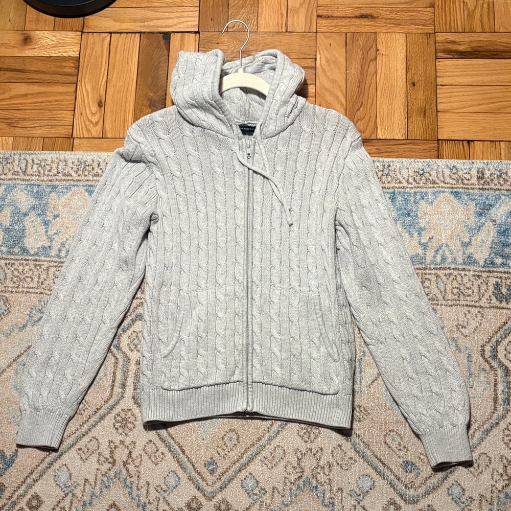 Brandy mellville Light Gray Cable-Knit Zip Hoodie Sweater -